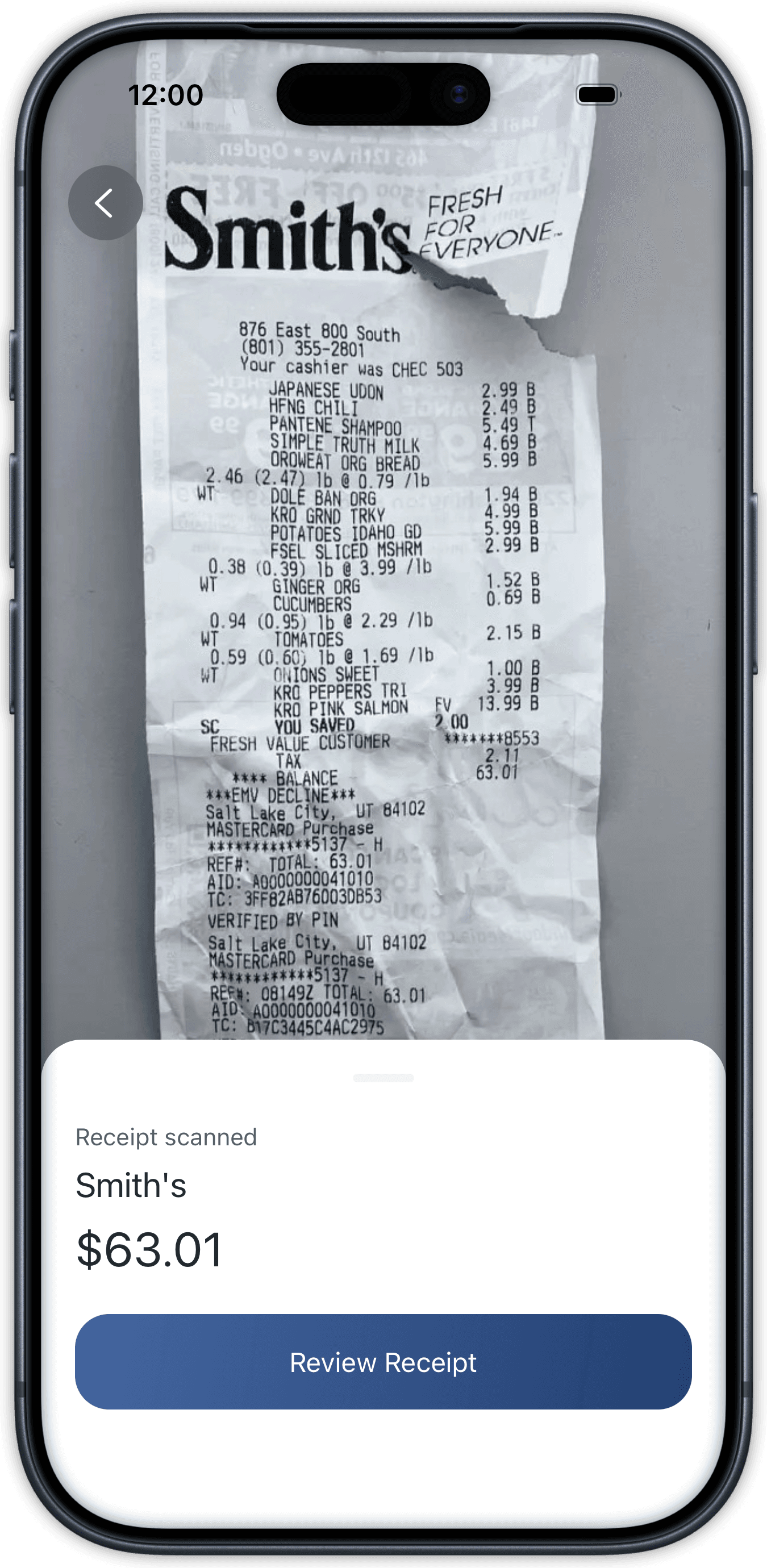 Receipt scanning screen in SplitMate